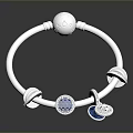 Silver Bracelet with Blue Gemstone Charm Pendant and Decorative Metal Beads