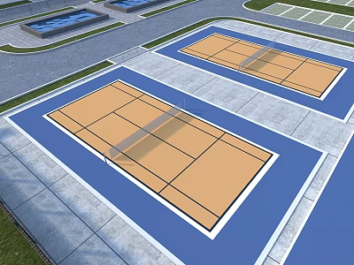 Outdoor Volleyball Courts With Blue Brown Surfaces White Boundary Lines For Fitness Activities 3d model
