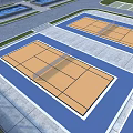 Outdoor Volleyball Courts With Blue Brown Surfaces White Boundary Lines For Fitness Activities