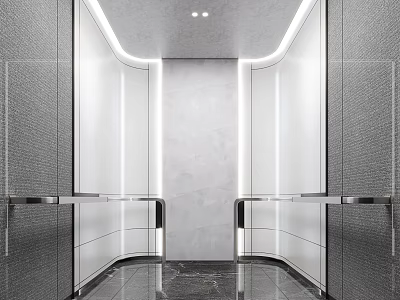 Modern Elevator Interior Design With Marble Walls And Stainless Steel Handrails 3d model