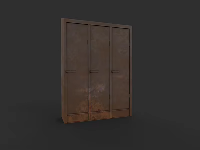 Rustic Brown Storage Cabinet With Three Doors And Vintage Metal Finish 3d model