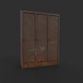 Rustic Brown Storage Cabinet With Three Doors And Vintage Metal Finish