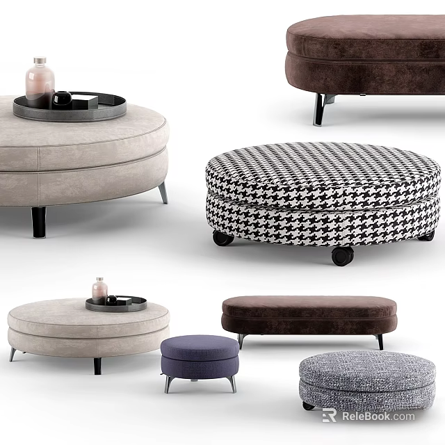 Various Stylish Ottomans In Different Colors And Patterns For Home Decor 3d model 
