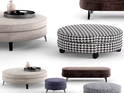 Various Stylish Ottomans In Different Colors And Patterns For Home Decor 3d model