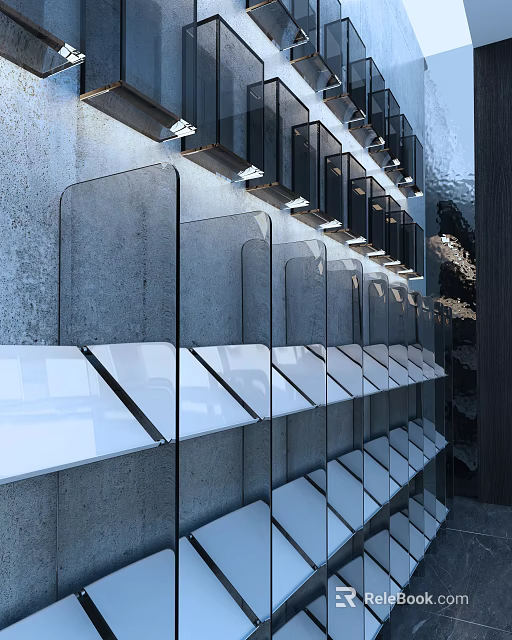Modern Display Shelves With Glass Layers And Integrated LED Lighting For Retail Spaces 3d model 