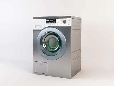Silver Front Loading Washing Machine With Digital Display And Control Panel 3d model