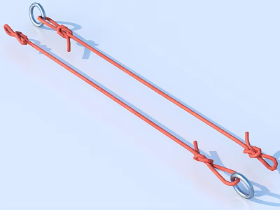 Sturdy Red Cords With Metal Rings And Tied Knots For Household Essentials 3d model