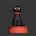 Adorable Black Cat Sitting On Red Base Wearing Red Bow Tie
