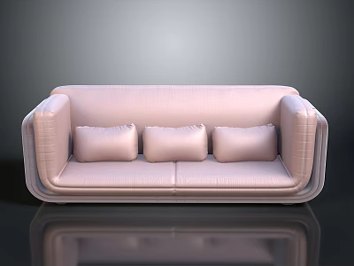 Modern Light Pink Sofa With Three Cushions And Sleek Lines Design 3d model