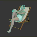 Child Sitting On Wooden Deck Chair Wearing Brown Top And White Shorts Against Gray Background