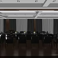Modern Conference Room Interior With Large Table Black Chairs Wooden Floor And Curtains