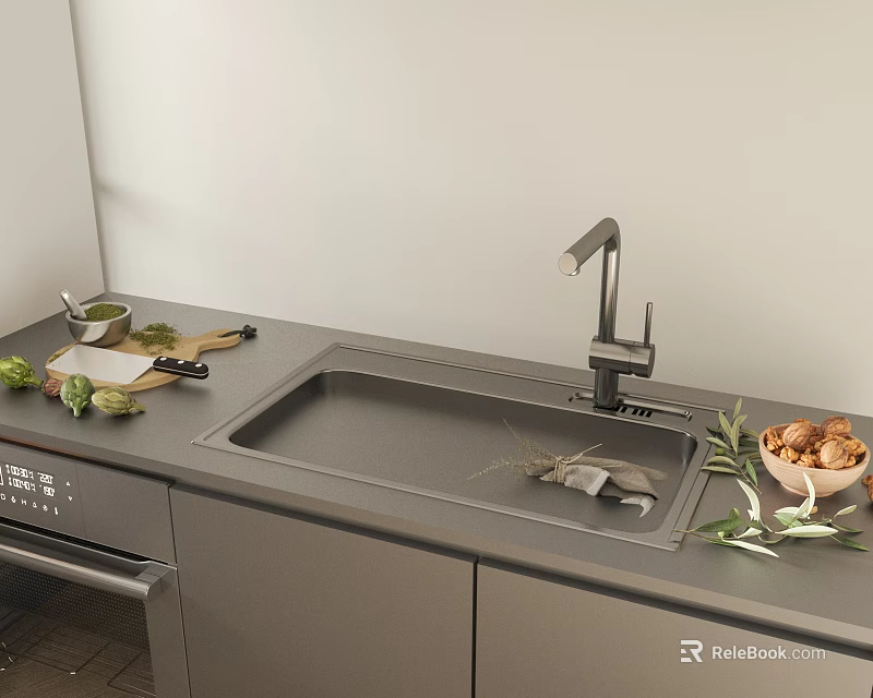 Modern Kitchen Sink With Sleek Faucet And Gray Countertop In Contemporary Design 3d model 