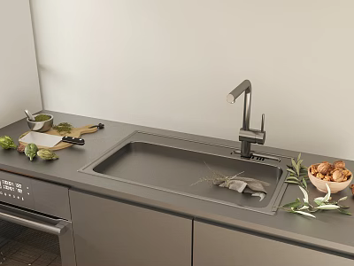 Modern Kitchen Sink With Sleek Faucet And Gray Countertop In Contemporary Design 3d model