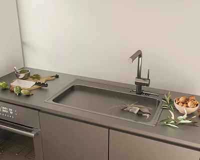 Modern Kitchen Sink With Sleek Faucet And Gray Countertop In Contemporary Design 3d model