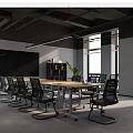 Modern Conference Room Interior With Long Table Black Chairs Large Screen And Windows 3d model