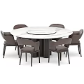 Modern Round Dining Table Set with White Marble Top and Dark Brown Chairs 3d model