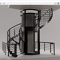 Modern revolving staircase villa sightseeing elevator 3d model