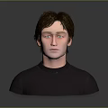 Realistic 3D Male Character Bust With Brown Hair And Dark T-Shirt