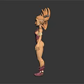 Game Movie Character 3D Model Featuring Golden Hair Pink Bodysuit Mechanical Arm Purple Boots Scars