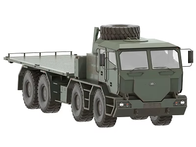 Green Military Flatbed Truck with Six Wheels Spare Tire on Roof and Military Style 3d model