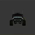 Futuristic Six Wheeled Off Road Vehicle With Black Camouflage Yellow Cylindrical Component And Roof Equipment
