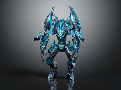 Shiny Blue Mechanical Character Creature With Futuristic Sci-Fi Armor Design 3d model