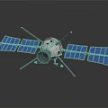 Detailed Orbital Space Satellite With Blue Solar Panels And Deployable Antennas