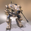 Game and Movie Character Mech Robot With Military Camouflage Design Tracked Legs and Weapon Equipment