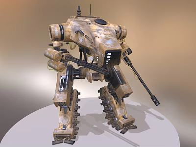 Game and Movie Character Mech Robot With Military Camouflage Design Tracked Legs and Weapon Equipment 3d model