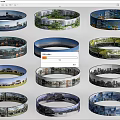 Scenic Views in Circular Panoramic Displays Featuring Urban Landscapes Green Areas and Architectural Scenes