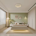 Modern Bedroom Interior Design With Built in Cabinets Abstract Painting And Red Chair