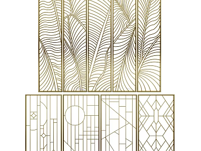 Modern Decorative Room Dividers With Feather And Geometric Patterns 3d model