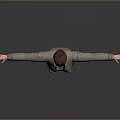 Game And Movie Character 3D Model With Arms Outstretched Brown Jacket Gray Outfit Blue Shoes
