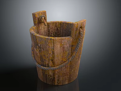 Rustic Wooden Bucket with Rope Handles as Daily Household Living Supplies 3d model