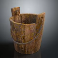 Rustic Wooden Bucket with Rope Handles as Daily Household Living Supplies