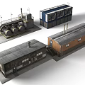Industrial Buildings with Metal Roofs Chimneys Storage Tanks and Brown Blue Structures