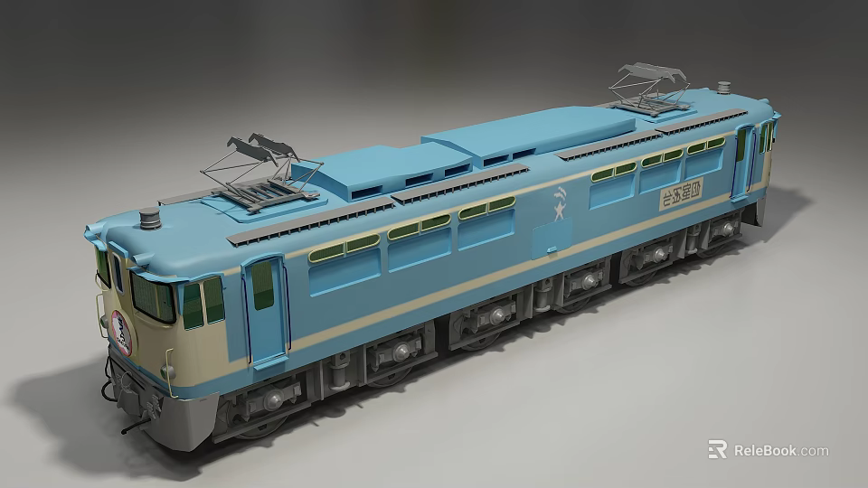 Blue Classic Electric Locomotive Train With Shiny Exterior And Detailed Vintage Windows 3d model 