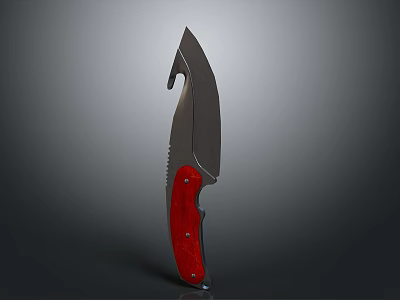 Tactical Knife With Serrated Metallic Blade And Riveted Red Handle Design 3d model