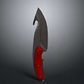 Tactical Knife With Serrated Metallic Blade And Riveted Red Handle Design