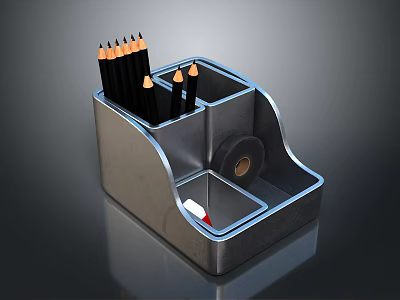 Modern Multi Compartment Desk Organizer With Pencils Tape And Small Stationery 3d model