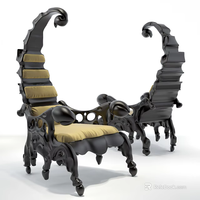 Unique Black Single Chair With Beige Cushion And Artistic Curved Frame Design 3d model 