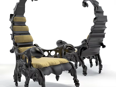 Unique Black Single Chair With Beige Cushion And Artistic Curved Frame Design 3d model