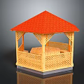 Wooden Gazebo Building With Red Shingled Roof And Latticed Railings Outdoor Design