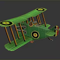 Green Toy Biplane Model With Yellow Black Emblems And Orange Struts
