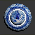Sculpture Carving Of Blue And White Porcelain Vase With Intricate Patterns And Decorative Lid