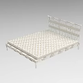 White Double Bed Frame With Striped Headboard And Diamond Patterned Mattress 3d model
