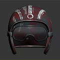 Vintage Red And Silver Helmet With Worn Texture Striped Details And Tinted Visor