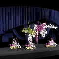 Elegant Wedding Stage Setup With Dark Blue Backdrop And Floral Decorations 3d model