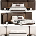 Modern Double Bed Interior With Upholstered Headboard White Bedding And Wooden Nightstands