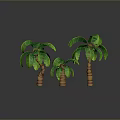 Modern Sandy Landscape With Three Green Palm Trees And Scattered Blue Dots